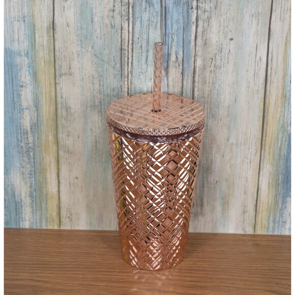 Starbucks Rose Gold Diamond Geometric Cold Cup Tumbler 16oz Venti Straw 2024 New - Picture 2 of 6